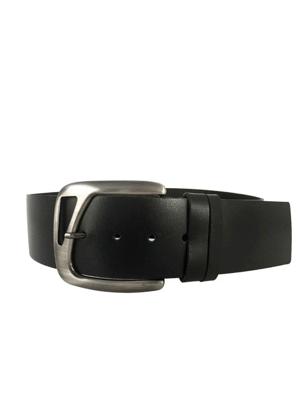 United Colors of Benetton Classic Black Leather Belt with Brushed Silver Buckle